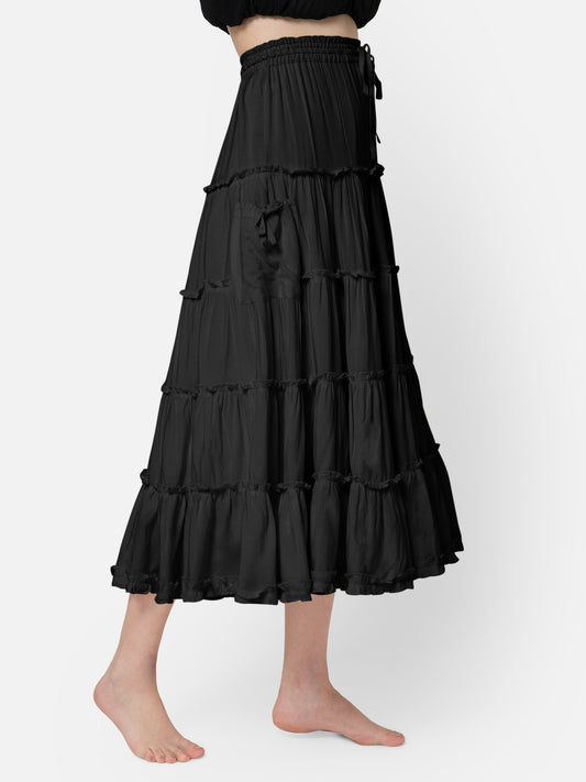 Skirt, Flowy Layered Black