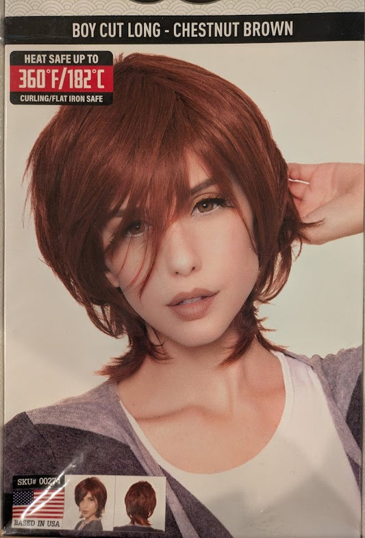 Wig, Boycut Long - Chestnut Brown