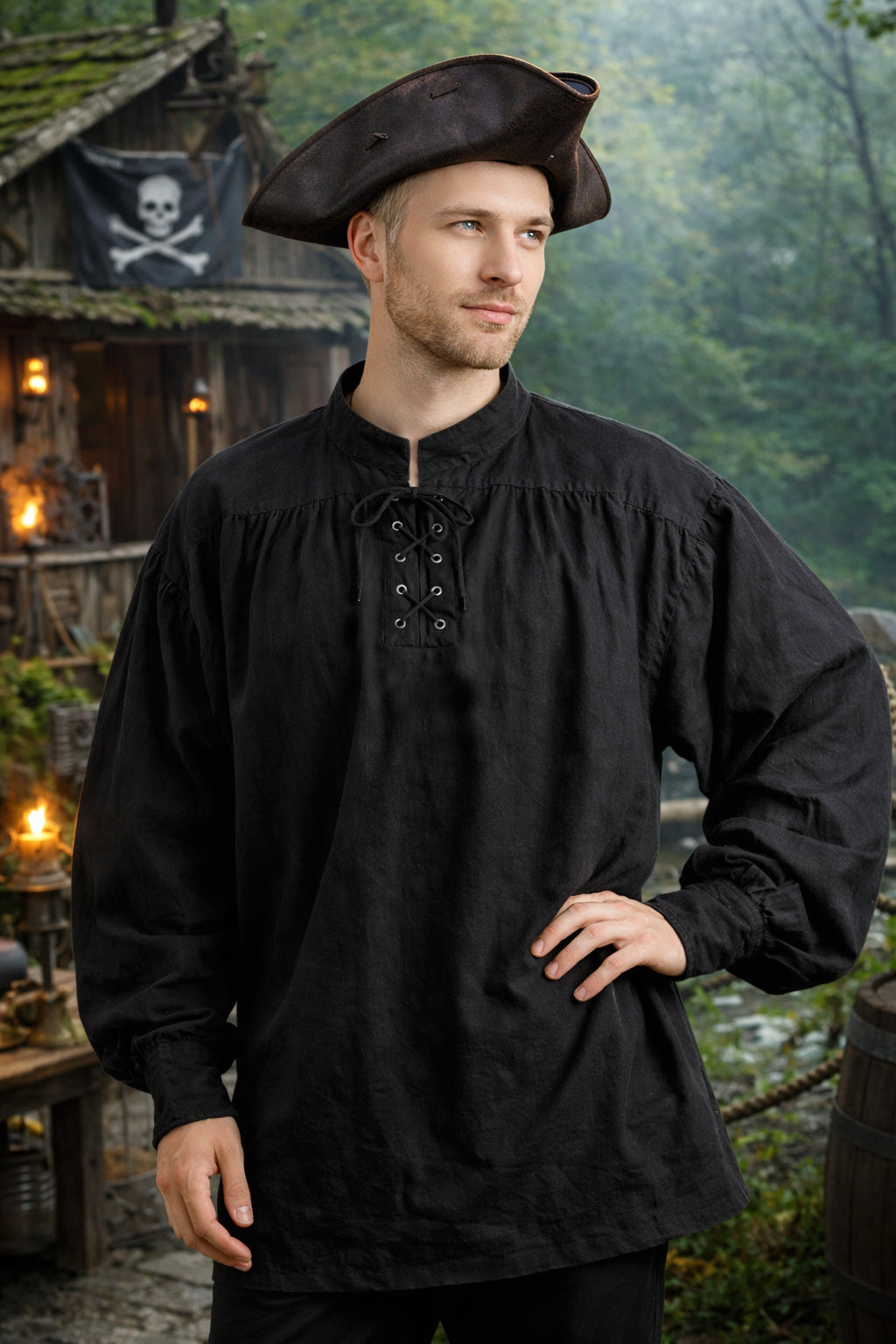 Shirt, Deckhand Lace-Up Black