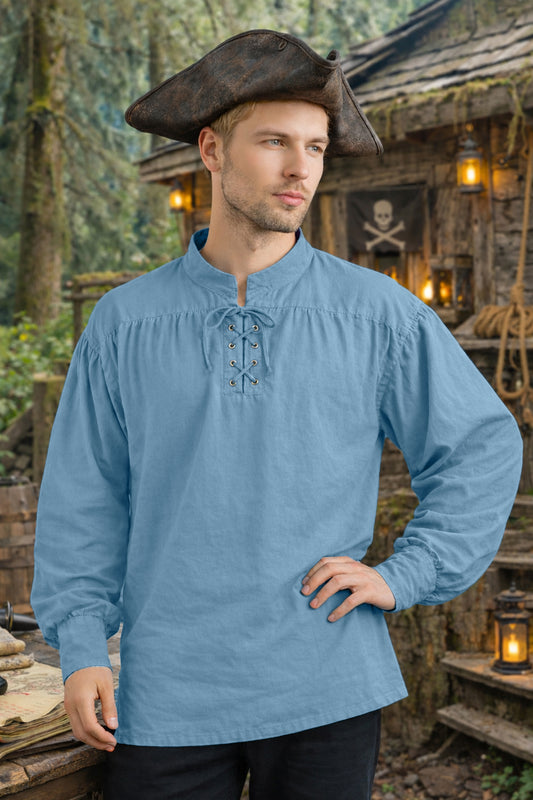 Shirt, Deckhand Lace-Up Bismark Blue