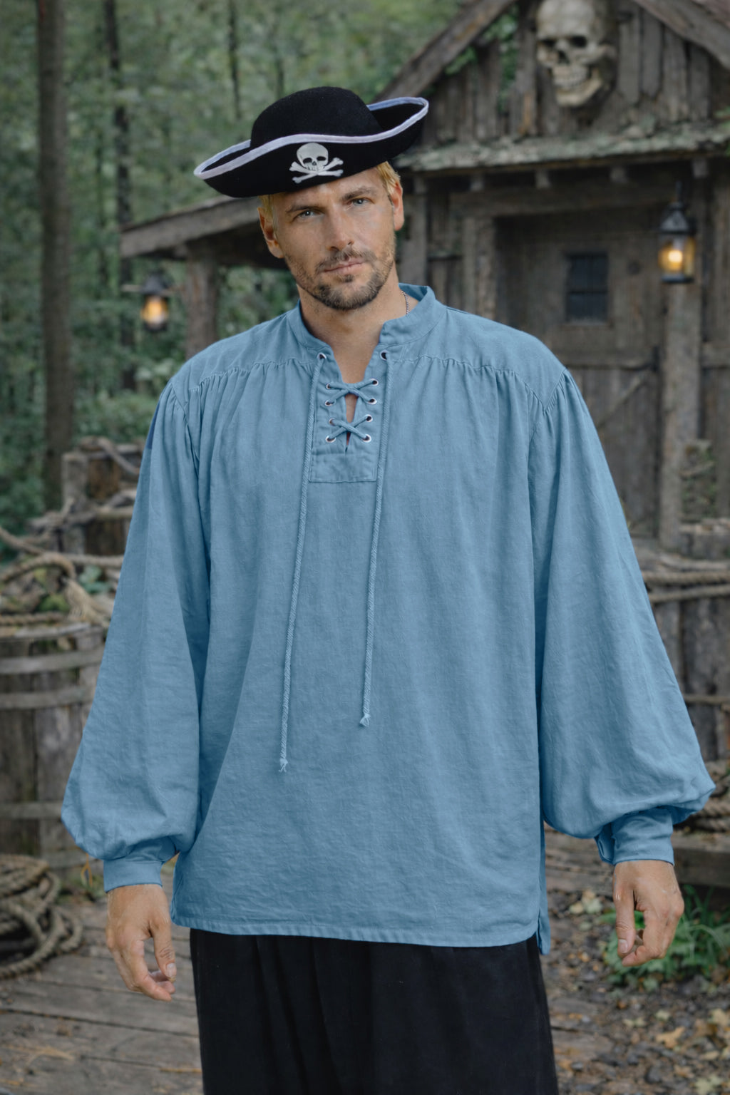 Shirt, Sea Rover Lace-Up Bismark Blue
