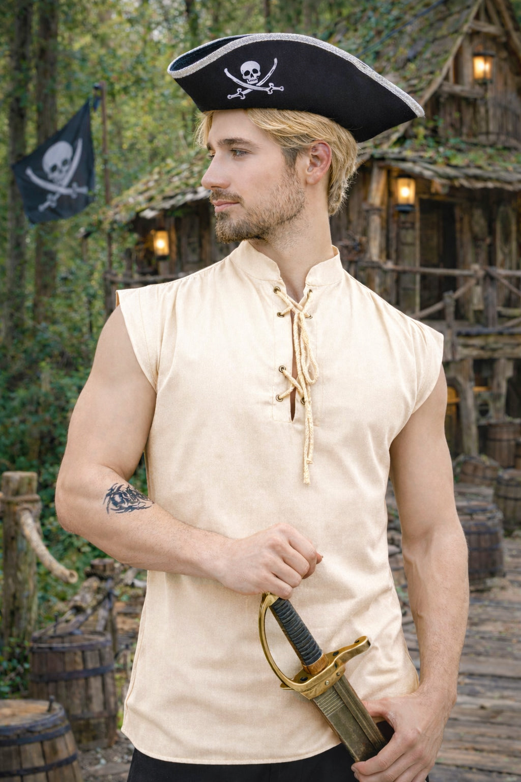 Shirt, Harbor Rogue Lace-Up Apricot