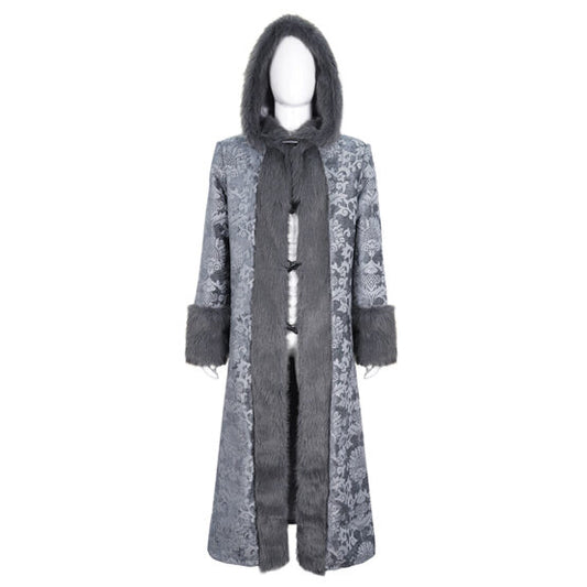 Coat, Hooded Brocade Grey