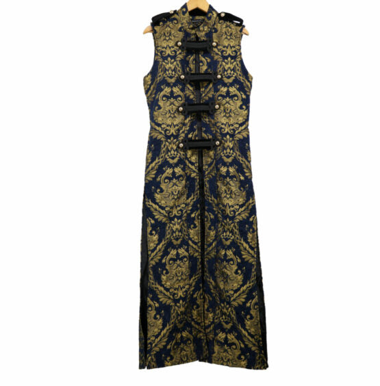 Vest, Long Brocade Duster Navy Blue