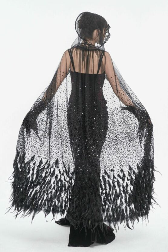 Cape, Sheer Sequin Feather