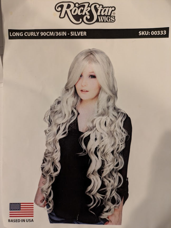 Wig, Long Curly 90cm - Silver