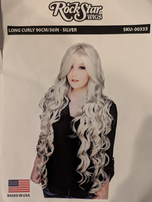 Wig, Long Curly 90cm - Silver