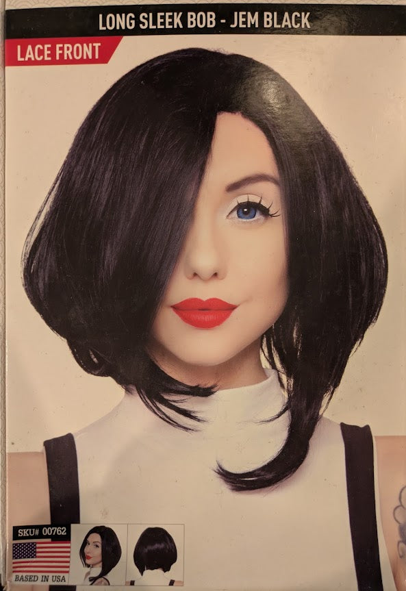 Wig, Long Sleek Bob (Lace Front) - Jem Black