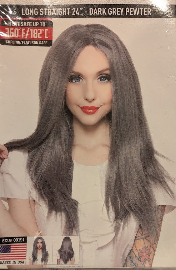Wig, Long Straight 24" - Dark Grey Pewter