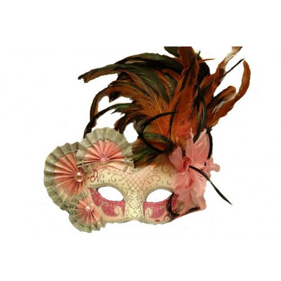 Mask, Feather Rosette Pink