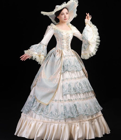 Dress, 18th Century Ivory/Blue