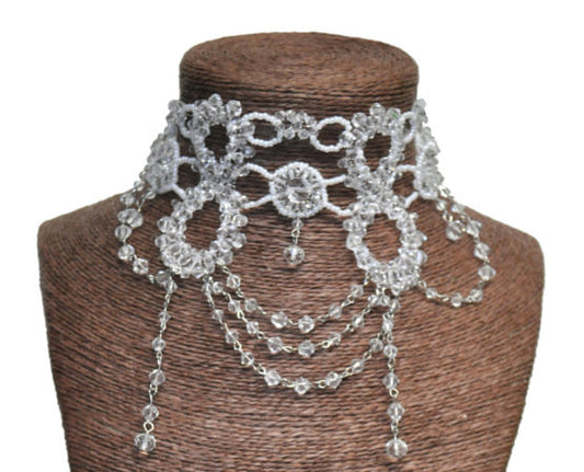 Beaded Choker, Victorian Wide-CrystalClear