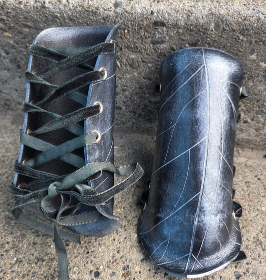 Bracers, Leather Silver Leaf