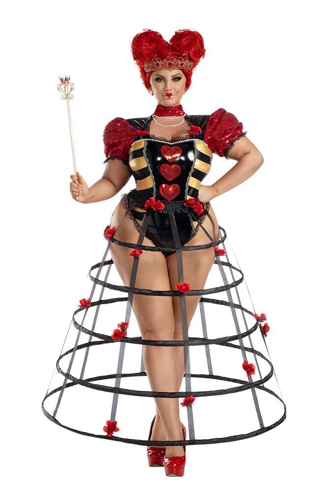 Hoop Skirt, Queen of Hearts 2pc-Red Blk Gld : 1X