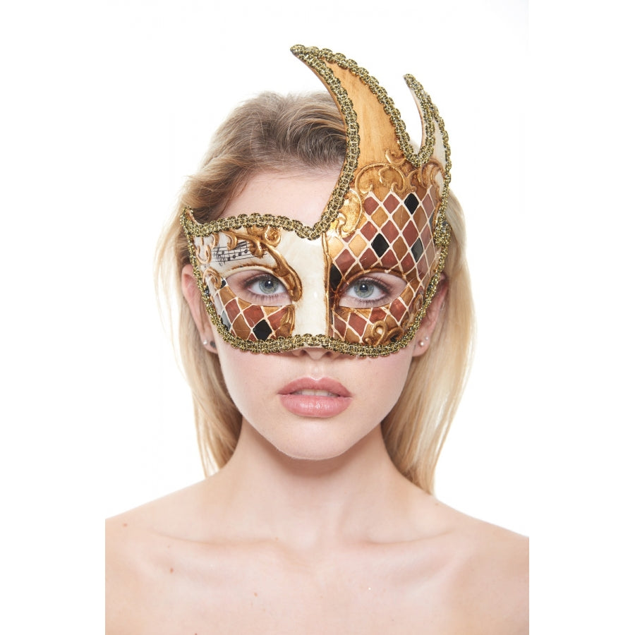 Venetian Style Mask, brasiliano-Brn Gld