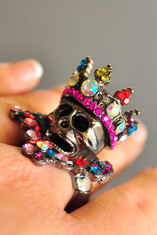 Ring, Rhinestone Skeleton Crown