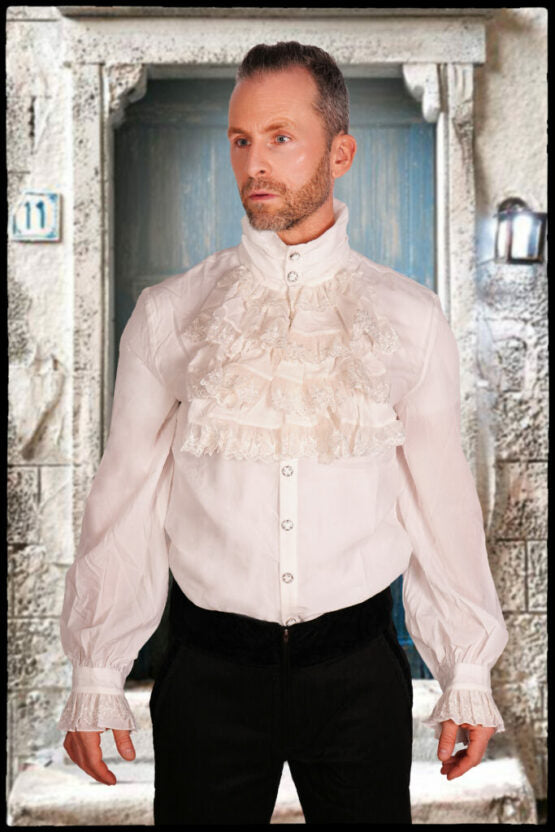 Gothic Men's Flounce Tie Ruffled Shirt White / 2X
