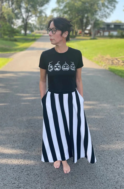 Skirt, Black White Vertical Stripe