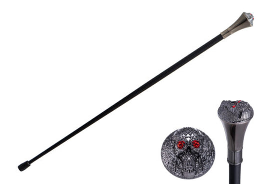 Cane, Skull Flames Top Silver Red