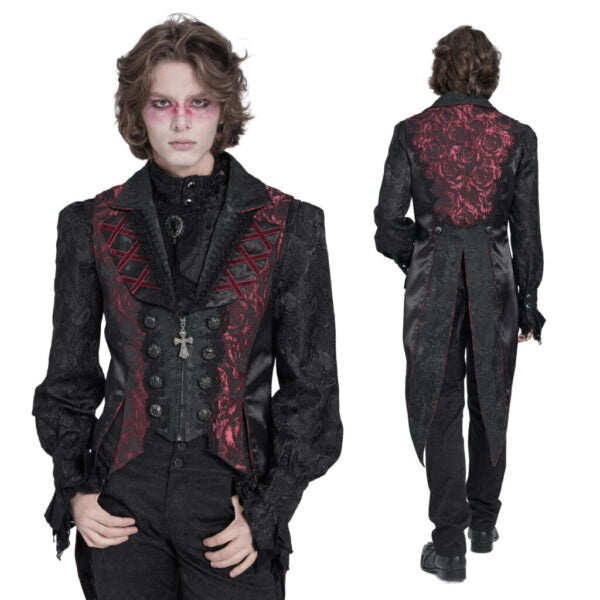 Tail Coat Vest, Rose Print Jacquard