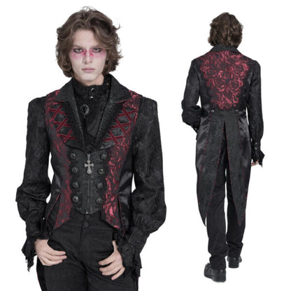 Tail Coat Vest, Rose Print Jacquard