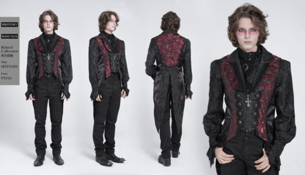 Tail Coat Vest, Rose Print Jacquard