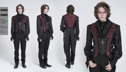Tail Coat Vest, Rose Print Jacquard