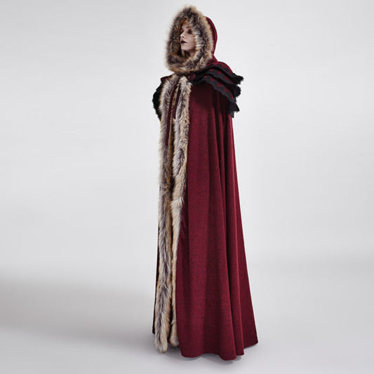 Cloak with Mantle, Fur Trim Red