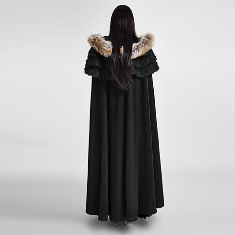 Cloak with Mantle, Fur Trim Black