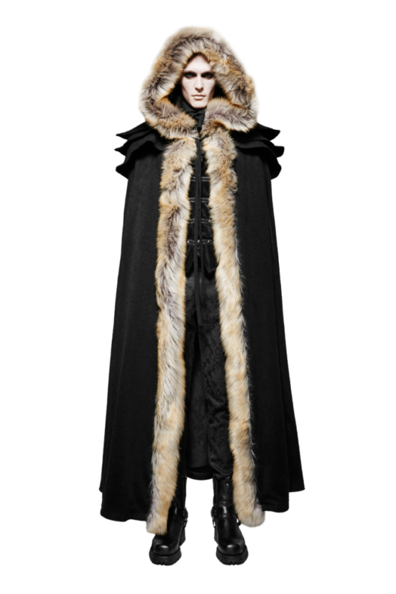 Cloak with Mantle, Fur Trim Black