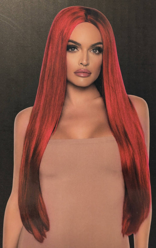 Wig, 33" Long Center Part Red
