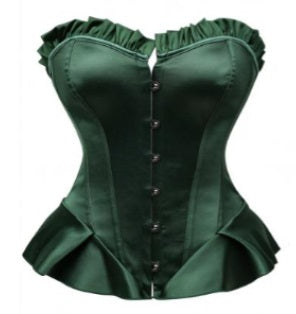 Corset, Green Satin Peplum