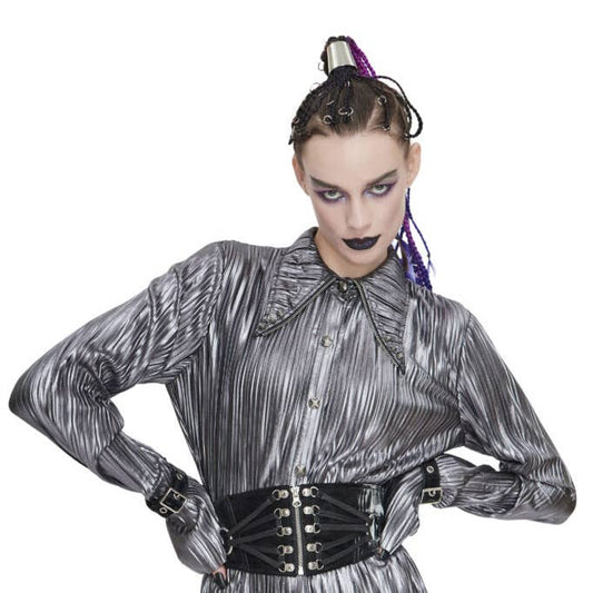 Shirt, Pleated Metallic Silver