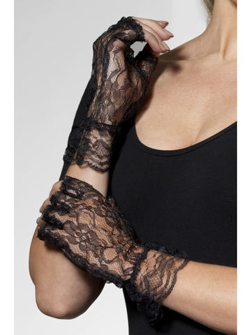 Gloves, Fingerless wrist Lace-black