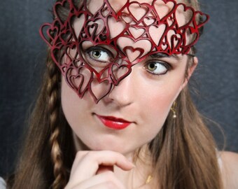 Leather Mask, Half Hearts Red