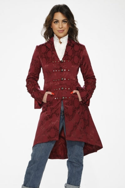 Coat, Burgundy Brocade