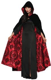 Cloak, Deluxe Velvet/Flocked-Black/Red : 63"