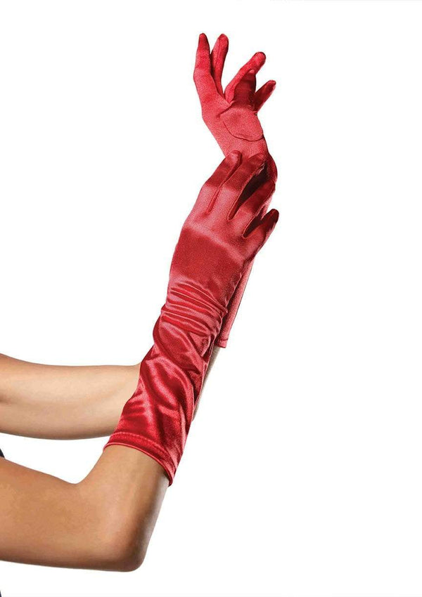 Gloves, elbow satin-red