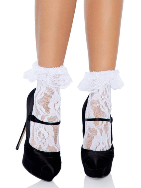 Socks, Lace Ankle-White