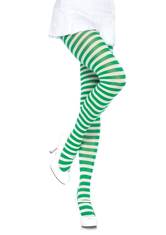 Tights, Opaque Stripe Green/White