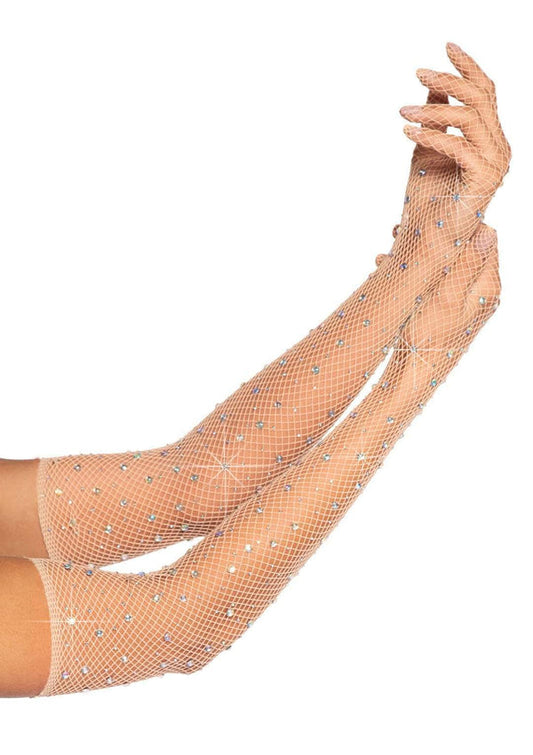 Gloves Opera Length Gem Fishnet Nude
