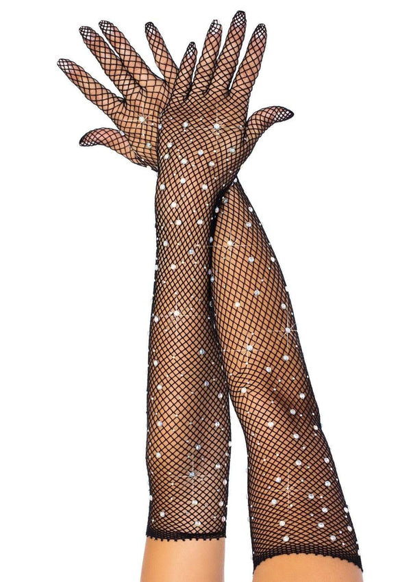 Gloves Opera Length Gem Fishnet Black