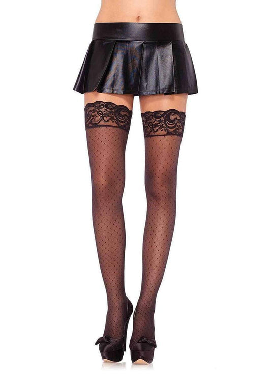 Thigh Hi, Lace with polkadots-black : one size