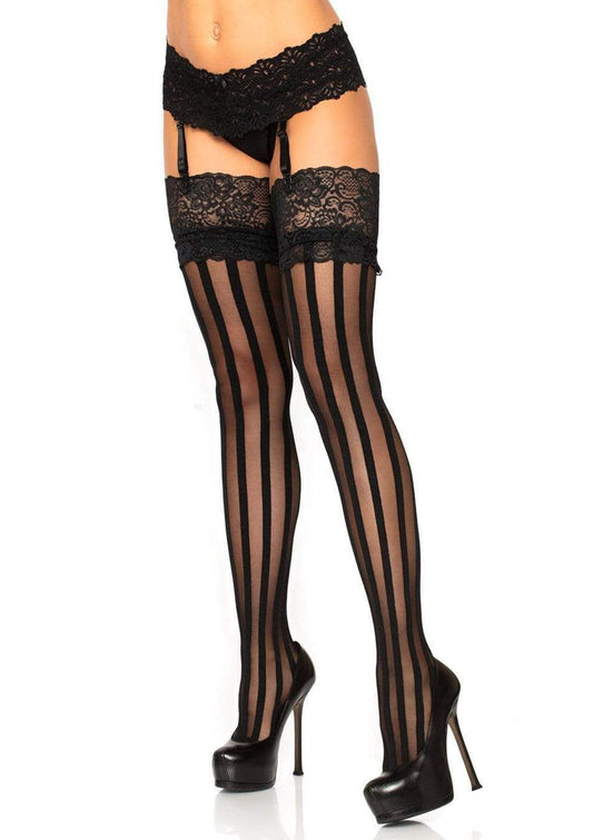 Thigh hi, lace trim vertical s-black : one size