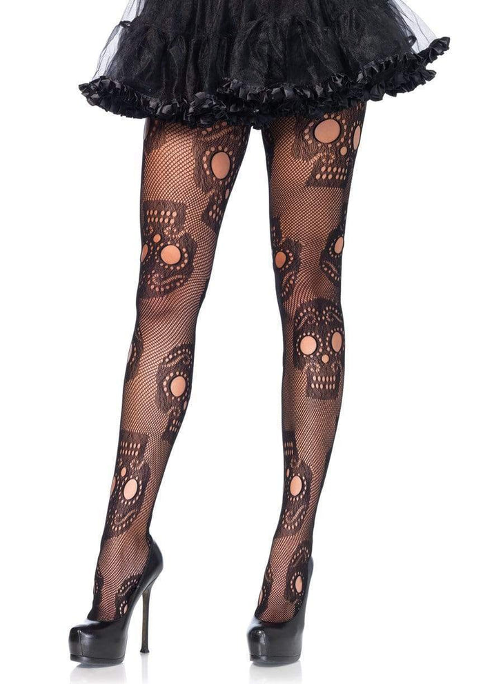 Pantyhose, Sugar Skull Net-Black : OS 60-160lbs