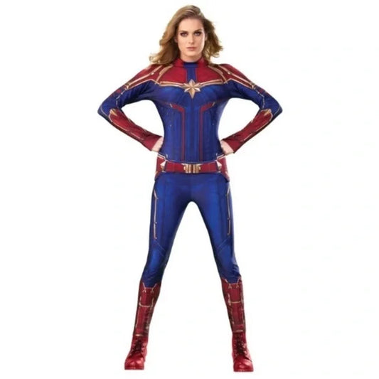 Captain Marvel Bodysuit-Blue Gol Red : Small