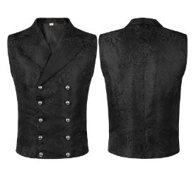 Vest, Double Breasted Brocade Black
