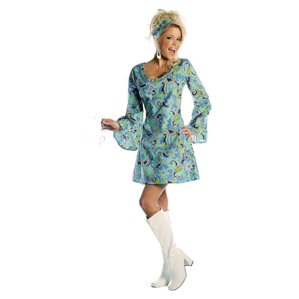 60s Go Go Dress and Scarf Set-Blue Green : S