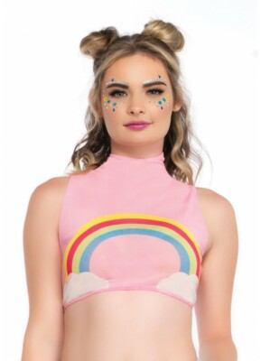 Top, Rainbow High Neck Crop Medium