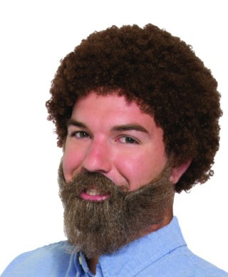 Curly, 80's Wig & Beard-Brown